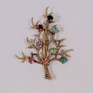 Vintage Estate Multicolor Rhinestone Tree Of Life Family Tree Brooch Pin GF